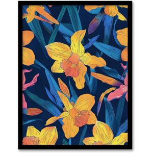 Artery8 Wall Art Print Daffodil Flowers Pink Yellow Blue Floral Design Art Framed Poster in Black Size: W12" x H16" Black W12" x H16" Artery8 Wall Art Print Daffodil Flowers Pink Yellow Blue Floral Design Art Framed Poster in Black Size: W12" x H16" Black W12" x H16"