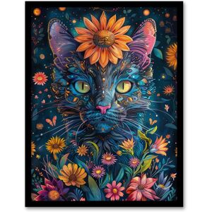 Artery8 Wall Art Print Mystic Cat in Flowers Hippy Night Abstract Animal Art Framed Poster in Black Size: W12" x H16" Black W12" x H16" Artery8 Wall Art Print Mystic Cat in Flowers Hippy Night Abstract Animal Art Framed Poster in Black Size: W12" x H16" Black W12" x H16"