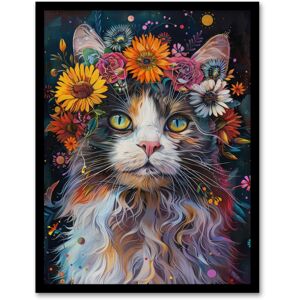Artery8 Wall Art Print Mystic Psychedelic Hippy Cat Flower Crown Abstract Art Framed Poster in Black Size: W12" x H16" Black W12" x H16" Artery8 Wall Art Print Mystic Psychedelic Hippy Cat Flower Crown Abstract Art Framed Poster in Black Size: W12" x H16" Black W12" x H16"