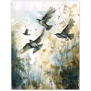 Artery8 Birds in Flight Autumn Watercolour Painting Wall Art Print in Green Size: W24" x H32" Green W24" x H32" Artery8 Birds in Flight Autumn Watercolour Painting Wall Art Print in Green Size: W24" x H32" Green W24" x H32"