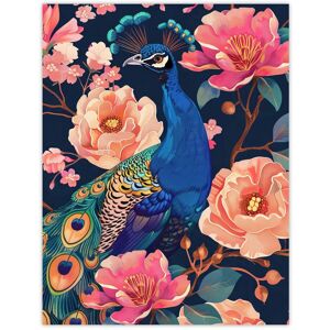 Artery8 Peacock Bird with Pink Flower Pattern Design Wall Art Print in Blue Size: W12" x H16" Blue W12" x H16" Artery8 Peacock Bird with Pink Flower Pattern Design Wall Art Print in Blue Size: W12" x H16" Blue W12" x H16"