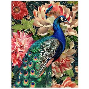 Artery8 Peacock Bird with Flower Pattern Stylised Design Wall Art Print in Green Size: W12" x H16" Green W12" x H16" Artery8 Peacock Bird with Flower Pattern Stylised Design Wall Art Print in Green Size: W12" x H16" Green W12" x H16"