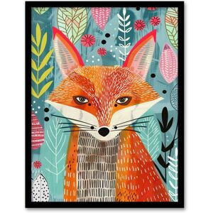 Artery8 Devious Fox in Garden Folk Art Pattern Design Framed Art Print Size: W12" x H16" Multicolor W12" x H16" Artery8 Devious Fox in Garden Folk Art Pattern Design Framed Art Print Size: W12" x H16" Multicolor W12" x H16"