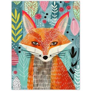 Artery8 Devious Fox in Garden Folk Art Pattern Design Wall Art Print Size: W12" x H16" Multicolor W12" x H16" Artery8 Devious Fox in Garden Folk Art Pattern Design Wall Art Print Size: W12" x H16" Multicolor W12" x H16"