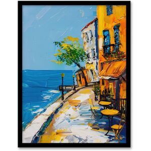 Artery8 French Seaside Town Cafe Street Oil Painting Framed Art Print in Blue Size: W12" x H16" Blue W12" x H16" Artery8 French Seaside Town Cafe Street Oil Painting Framed Art Print in Blue Size: W12" x H16" Blue W12" x H16"