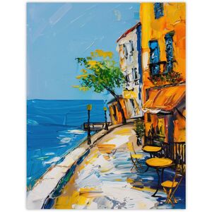 Artery8 French Seaside Town Cafe Street Oil Painting Wall Art Print in Blue Size: W12" x H16" Blue W12" x H16" Artery8 French Seaside Town Cafe Street Oil Painting Wall Art Print in Blue Size: W12" x H16" Blue W12" x H16"