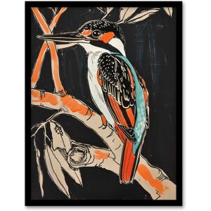 Artery8 Modernist Kingfisher Bird on Branch Black Orange Framed Art Print Size: W12" x H16" Black W12" x H16" Artery8 Modernist Kingfisher Bird on Branch Black Orange Framed Art Print Size: W12" x H16" Black W12" x H16"