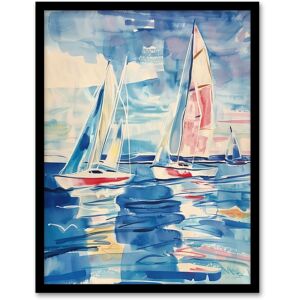 Artery8 Sailboats at Sea Oil Painting Nautical Seascape Framed Art Print in Blue Size: W12" x H16" Blue W12" x H16" Artery8 Sailboats at Sea Oil Painting Nautical Seascape Framed Art Print in Blue Size: W12" x H16" Blue W12" x H16"