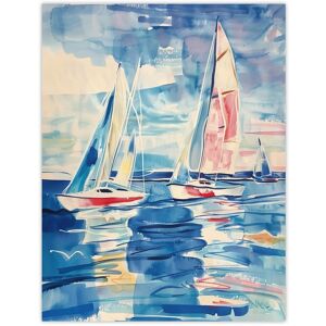 Artery8 Sailboats at Sea Oil Painting Nautical Seascape Wall Art Print in Blue Size: W12" x H16" Blue W12" x H16" Artery8 Sailboats at Sea Oil Painting Nautical Seascape Wall Art Print in Blue Size: W12" x H16" Blue W12" x H16"