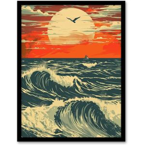 Artery8 Ocean Waves at Sunset Painting Seascape Bird Framed Art Print in Orange Size: W12" x H16" Orange W12" x H16" Artery8 Ocean Waves at Sunset Painting Seascape Bird Framed Art Print in Orange Size: W12" x H16" Orange W12" x H16"