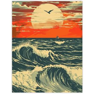 Artery8 Ocean Waves at Sunset Painting Seascape Bird Wall Art Print in Orange Size: W12" x H16" Orange W12" x H16" Artery8 Ocean Waves at Sunset Painting Seascape Bird Wall Art Print in Orange Size: W12" x H16" Orange W12" x H16"