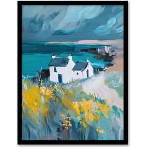 Artery8 Coastal Scottish Cottage Wildflowers Oil Painting Framed Art Print in Blue Size: W12" x H16" Blue W12" x H16" Artery8 Coastal Scottish Cottage Wildflowers Oil Painting Framed Art Print in Blue Size: W12" x H16" Blue W12" x H16"