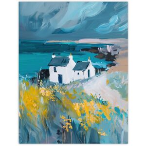 Artery8 Coastal Scottish Cottage Wildflowers Oil Painting Wall Art Print in Blue Size: W12" x H16" Blue W12" x H16" Artery8 Coastal Scottish Cottage Wildflowers Oil Painting Wall Art Print in Blue Size: W12" x H16" Blue W12" x H16"