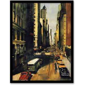 Artery8 5th Avenue 1950s Painting Vintage Cars New York Framed Art Print in Brown Size: A4 Brown A4 Artery8 5th Avenue 1950s Painting Vintage Cars New York Framed Art Print in Brown Size: A4 Brown A4