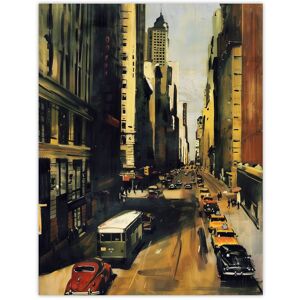 Artery8 5th Avenue 1950s Painting Vintage Cars New York Wall Art Print in Brown Size: W12" x H16" Brown W12" x H16" Artery8 5th Avenue 1950s Painting Vintage Cars New York Wall Art Print in Brown Size: W12" x H16" Brown W12" x H16"