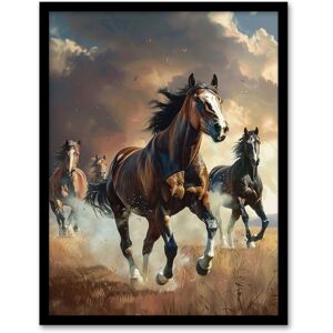 Artery8 Wild Horses Galloping Field Atmospheric Sunset Framed Art Print in Brown Size: W12" x H16" Brown W12" x H16" Artery8 Wild Horses Galloping Field Atmospheric Sunset Framed Art Print in Brown Size: W12" x H16" Brown W12" x H16"