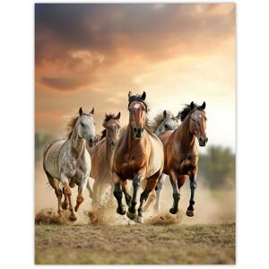 Artery8 Wild Horses Galloping Open Field Sunset Clouds Wall Art Print in Brown Size: W12" x H16" Brown W12" x H16" Artery8 Wild Horses Galloping Open Field Sunset Clouds Wall Art Print in Brown Size: W12" x H16" Brown W12" x H16"