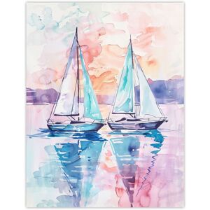 Artery8 Sailboats at Sunset Seascape Watercolour Painting Wall Art Print Size: W12" x H16" Multicolor W12" x H16" Artery8 Sailboats at Sunset Seascape Watercolour Painting Wall Art Print Size: W12" x H16" Multicolor W12" x H16"