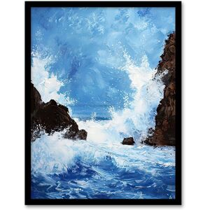 Artery8 Waves Crashing Rocks Sea Spray Oil Painting Framed Art Print in Blue Size: W12" x H16" Blue W12" x H16" Artery8 Waves Crashing Rocks Sea Spray Oil Painting Framed Art Print in Blue Size: W12" x H16" Blue W12" x H16"