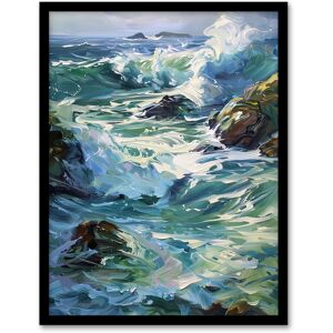 Artery8 Sea Spray Waves Crashing on Rocks Oil Painting Framed Art Print in Blue Size: W12" x H16" Blue W12" x H16" Artery8 Sea Spray Waves Crashing on Rocks Oil Painting Framed Art Print in Blue Size: W12" x H16" Blue W12" x H16"
