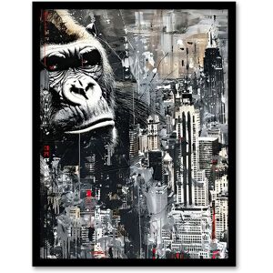 Artery8 King Kong Gorilla New York Skyline Oil Painting Framed Art Print in Grey Size: W12" x H16" Grey W12" x H16" Artery8 King Kong Gorilla New York Skyline Oil Painting Framed Art Print in Grey Size: W12" x H16" Grey W12" x H16"