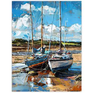 Artery8 Two Sailboats on Alnmouth Beach Painting Coastal Wall Art Print in Blue Size: W12" x H16" Blue W12" x H16" Artery8 Two Sailboats on Alnmouth Beach Painting Coastal Wall Art Print in Blue Size: W12" x H16" Blue W12" x H16"