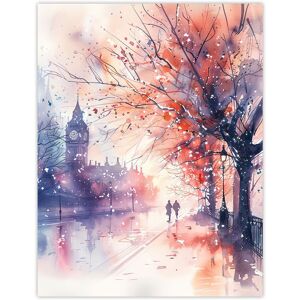 Artery8 Lovers Walk London Big Ben Autumn Watercolour Wall Art Print in Purple Size: W12" x H16" Purple W12" x H16" Artery8 Lovers Walk London Big Ben Autumn Watercolour Wall Art Print in Purple Size: W12" x H16" Purple W12" x H16"