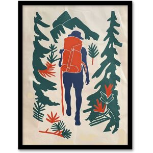 Artery8 Forest Hiking Green Blue Orange Upcycle Painting Framed Art Print in Beige Size: W12" x H16" Beige W12" x H16" Artery8 Forest Hiking Green Blue Orange Upcycle Painting Framed Art Print in Beige Size: W12" x H16" Beige W12" x H16"