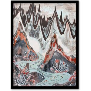 Artery8 Spiky Mountains River Trippy Floral Folk Art Framed Art Print in Grey Size: W12" x H16" Grey W12" x H16" Artery8 Spiky Mountains River Trippy Floral Folk Art Framed Art Print in Grey Size: W12" x H16" Grey W12" x H16"