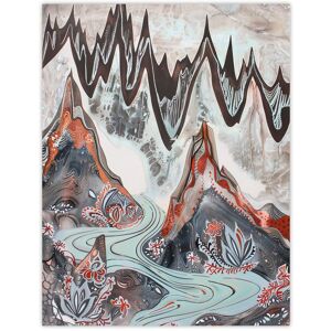 Artery8 Spiky Mountains River Trippy Floral Folk Art Wall Art Print in Grey Size: W12" x H16" Grey W12" x H16" Artery8 Spiky Mountains River Trippy Floral Folk Art Wall Art Print in Grey Size: W12" x H16" Grey W12" x H16"