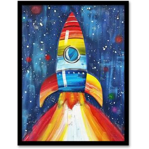 Artery8 Rainbow Rocket Blast Off-Space Painting Colourful Framed Art Print in Blue Size: W12" x H16" Blue W12" x H16" Artery8 Rainbow Rocket Blast Off-Space Painting Colourful Framed Art Print in Blue Size: W12" x H16" Blue W12" x H16"