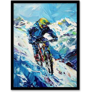 Artery8 Snow Mountain Biker Snowbike Race Sport Painting Framed Art Print in Blue Size: A4 Blue A4 Artery8 Snow Mountain Biker Snowbike Race Sport Painting Framed Art Print in Blue Size: A4 Blue A4