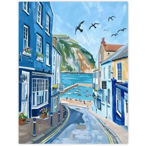 Artery8 West Bay Dorset England Sunny Day Painting Wall Art Print in Blue Size: W12" x H16" Blue W12" x H16" Artery8 West Bay Dorset England Sunny Day Painting Wall Art Print in Blue Size: W12" x H16" Blue W12" x H16"