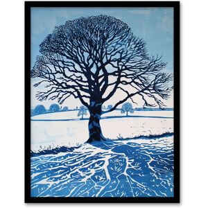 Artery8 Winter Oak Tree Silhouette Snow Field Landscape Framed Art Print in Blue Size: W12" x H16" Blue W12" x H16" Artery8 Winter Oak Tree Silhouette Snow Field Landscape Framed Art Print in Blue Size: W12" x H16" Blue W12" x H16"