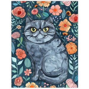 Artery8 Grumpy Blue Exotic Shorthair Cat Floral Portrait Wall Art Print Size: W12" x H16" Blue W12" x H16" Artery8 Grumpy Blue Exotic Shorthair Cat Floral Portrait Wall Art Print Size: W12" x H16" Blue W12" x H16"