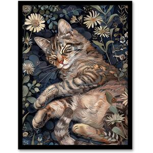 Artery8 Cute Moggie Sleeping in Daisy Field Cat Lover Framed Wall Art in Dark Blue Size: W12" x H16" Dark Blue W12" x H16" Artery8 Cute Moggie Sleeping in Daisy Field Cat Lover Framed Wall Art in Dark Blue Size: W12" x H16" Dark Blue W12" x H16"
