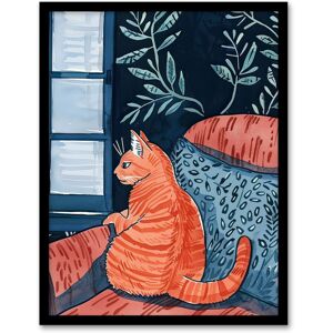 Artery8 Moggie Cat Lover Alone Time Melancholy Painting Framed Wall Art in Orange Size: W12" x H16" Orange W12" x H16" Artery8 Moggie Cat Lover Alone Time Melancholy Painting Framed Wall Art in Orange Size: W12" x H16" Orange W12" x H16"