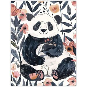 Artery8 Cute Panda Bear in Flower Garden Bright Simple Wall Art Print in Pink Size: W12" x H16" Pink W12" x H16" Artery8 Cute Panda Bear in Flower Garden Bright Simple Wall Art Print in Pink Size: W12" x H16" Pink W12" x H16"
