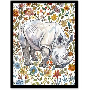Artery8 Rhinoceros Rhino in Wildflower Meadow Watercolour Framed Wall Art Size: W12" x H16" Multicolor W12" x H16" Artery8 Rhinoceros Rhino in Wildflower Meadow Watercolour Framed Wall Art Size: W12" x H16" Multicolor W12" x H16"
