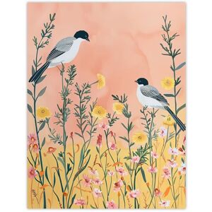 Artery8 Two Chickadee Birds in Pastel Wildflower Field Wall Art Print in Pale Pink Size: W24" x H32" Pale Pink W24" x H32" Artery8 Two Chickadee Birds in Pastel Wildflower Field Wall Art Print in Pale Pink Size: W24" x H32" Pale Pink W24" x H32"