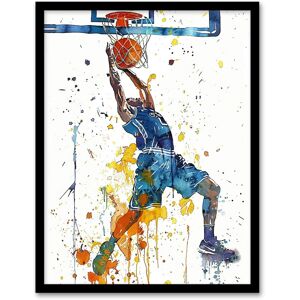 Artery8 Basketball Player Slam Dunk Sport Watercolour Framed Wall Art in White Size: A4 White A4 Artery8 Basketball Player Slam Dunk Sport Watercolour Framed Wall Art in White Size: A4 White A4