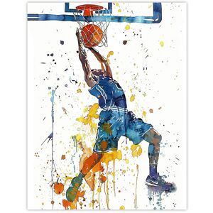 Artery8 Basketball Player Slam Dunk Sport Watercolour Wall Art Print in White Size: W18" x H24" White W18" x H24" Artery8 Basketball Player Slam Dunk Sport Watercolour Wall Art Print in White Size: W18" x H24" White W18" x H24"