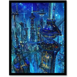 Artery8 Futuristic City Sci Fi Cityscape Conceptual Art Framed Wall Art in Blue Size: W12" x H16" Blue W12" x H16" Artery8 Futuristic City Sci Fi Cityscape Conceptual Art Framed Wall Art in Blue Size: W12" x H16" Blue W12" x H16"