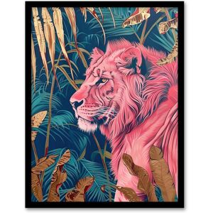 Artery8 Regal Pink Lion in Teal Blue Gold Tropical Jungle Framed Wall Art Size: W12" x H16" Pink W12" x H16" Artery8 Regal Pink Lion in Teal Blue Gold Tropical Jungle Framed Wall Art Size: W12" x H16" Pink W12" x H16"