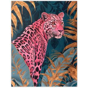 Artery8 Elegant Pink Leopard in Blue Gold Tropical Jungle Wall Art Print Size: W12" x H16" Pink W12" x H16" Artery8 Elegant Pink Leopard in Blue Gold Tropical Jungle Wall Art Print Size: W12" x H16" Pink W12" x H16"