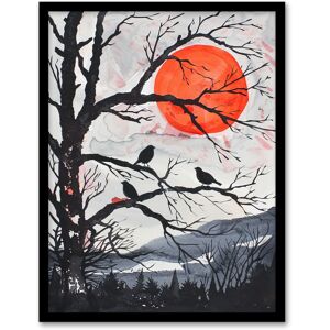 Artery8 Red Winter Sun & Birds on Forest Tree Landscape Framed Wall Art in Orange Size: W12" x H16" Orange W12" x H16" Artery8 Red Winter Sun & Birds on Forest Tree Landscape Framed Wall Art in Orange Size: W12" x H16" Orange W12" x H16"
