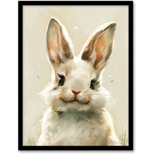 Artery8 Happy Smiling Bunny Rabbit Cute Animal Portrait Framed Wall Art in Beige Size: A4 Beige A4 Artery8 Happy Smiling Bunny Rabbit Cute Animal Portrait Framed Wall Art in Beige Size: A4 Beige A4