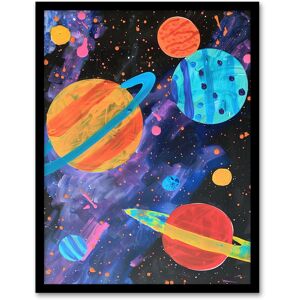 Artery8 Space Planets & Stars Colourful Child Painting Framed Wall Art Size: W12" x H16" Multicolor W12" x H16" Artery8 Space Planets & Stars Colourful Child Painting Framed Wall Art Size: W12" x H16" Multicolor W12" x H16"