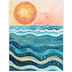 Artery8 Sun Rising Over Sea Waves Blue Orange Folk Art Wall Art Print Size: W12" x H16" Blue W12" x H16" Artery8 Sun Rising Over Sea Waves Blue Orange Folk Art Wall Art Print Size: W12" x H16" Blue W12" x H16"