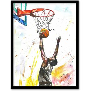 Artery8 Basketball Player Jump Hoop - A4 - Framed - Art Print Artery8 Basketball Player Jump Hoop - A4 - Framed - Art Print